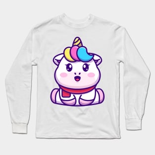 Cute baby unicorn sitting cartoon illustration Long Sleeve T-Shirt